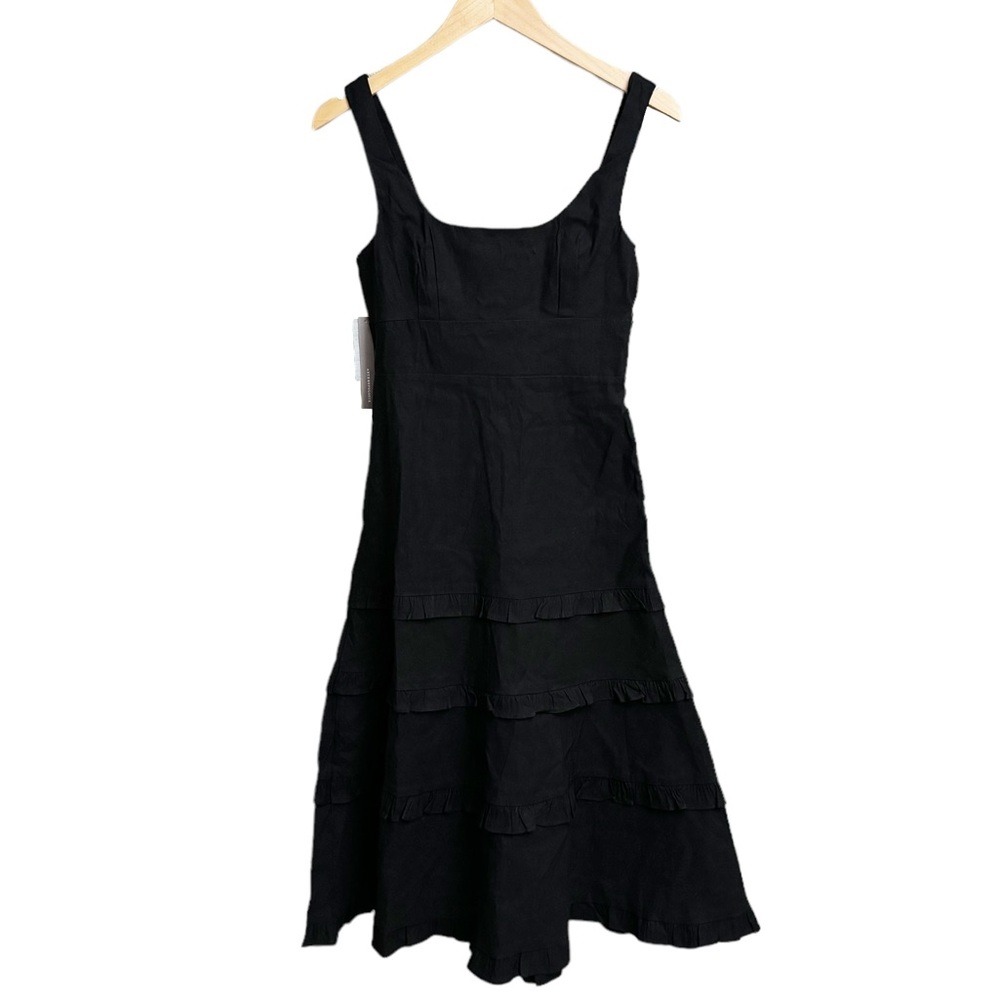 NWT Anthropologie Petite The Blythe Square Neck Tiered Midi Dress Black - Picture 2 of 8
